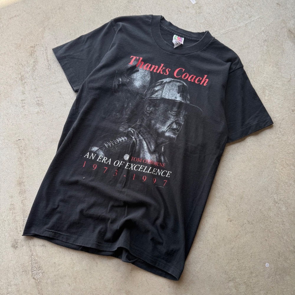 90s Mens Fruit of the Loom Tom Osborne Nebraska Thanks Coach T-Shirt Medium
